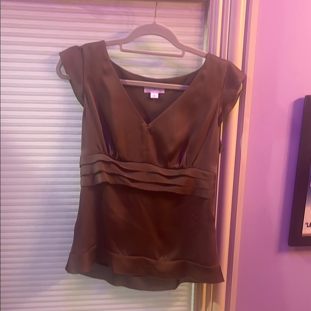 Ann Taylor Brown Wrap Ruffled Blouse
